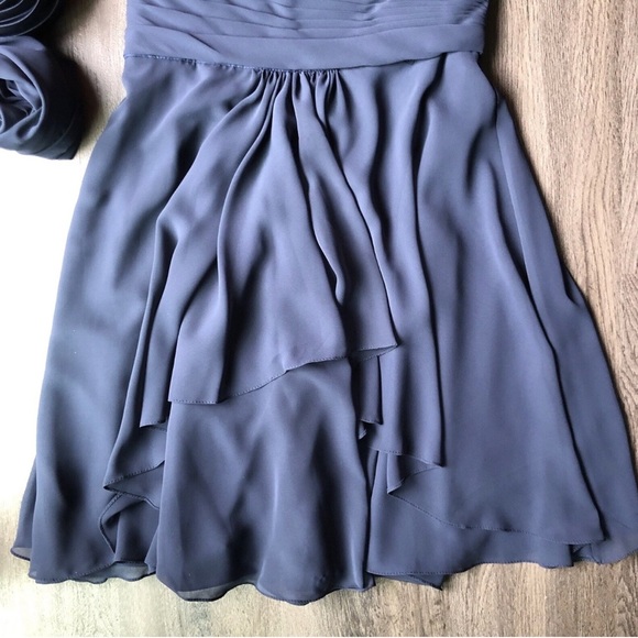 Morilee Madeline Gardner Short Dress Size 2/4 Dusty Blue Draped Chiffon Formal - Picture 3 of 10